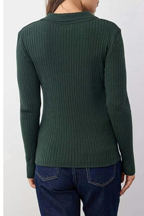 WOVCOR Polo Collar Ribbed Knit Sweater