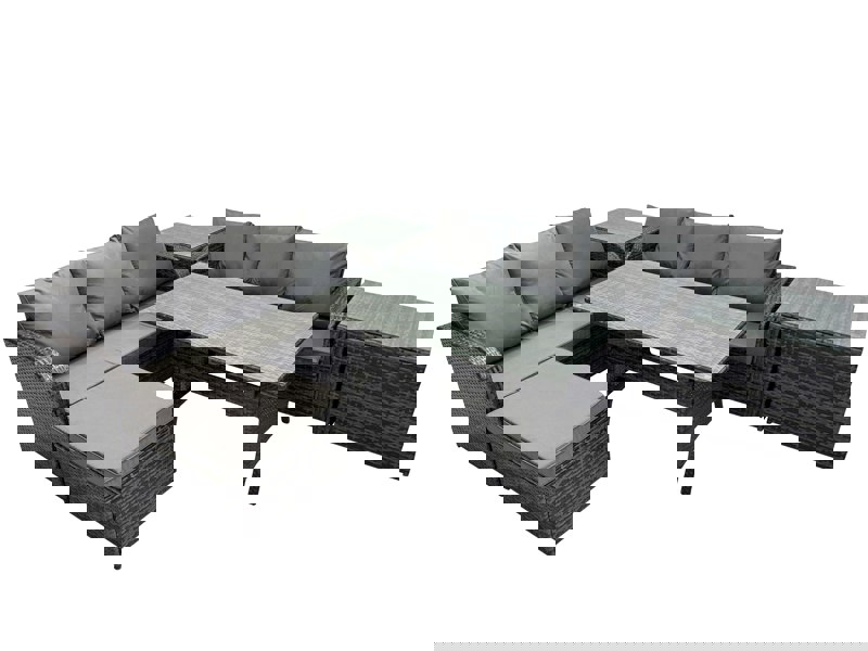 Fimous 7 Seat Outdoor Wicker PE Rattan Garden Furniture Set Dining Table Sofa Set with 2 Side Tables Dark Grey Mixed