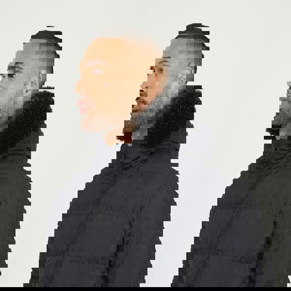 Brave Soul Black Longline Padded Jacket With Faux Fur Trim Hood - Black Image 4