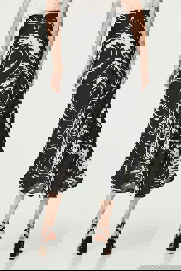 Black | Printed High Waist A-Line Midi Skirt