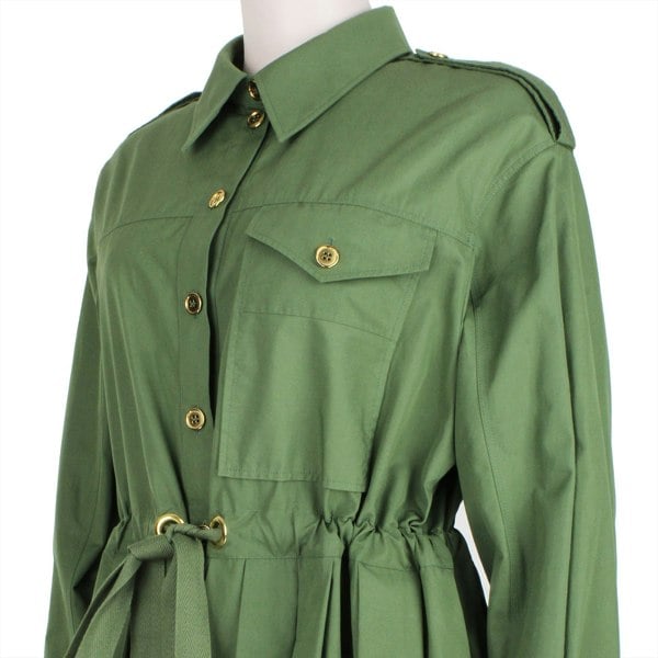 Alexander McQueen military inspired khaki green shirt dress with gold tone button fastening