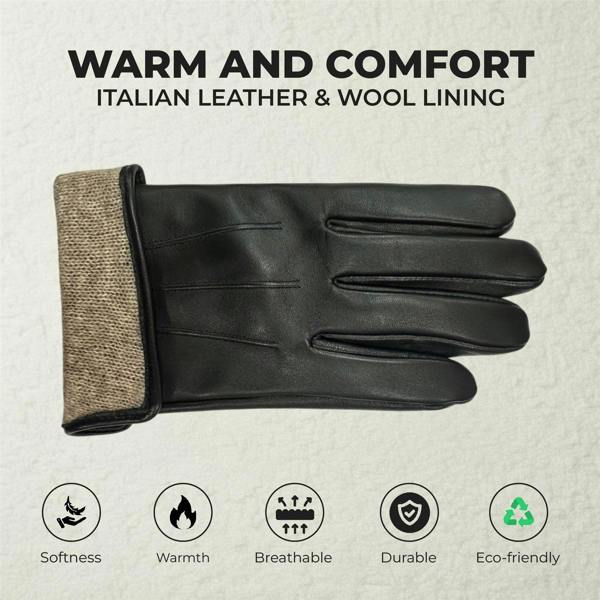 Infinity Leather Men’s Italian Leather Warm Wool Lining Winter Gloves - M-LGV-305
