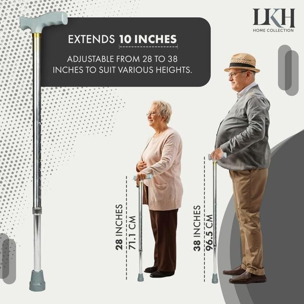 LKH HOME COLLECTION LKH Aluminum Walking stick with Handle & Anti-Skid Base - Lightweight 28-38 Inches Aluminum Walking Cane for Seniors & Adults