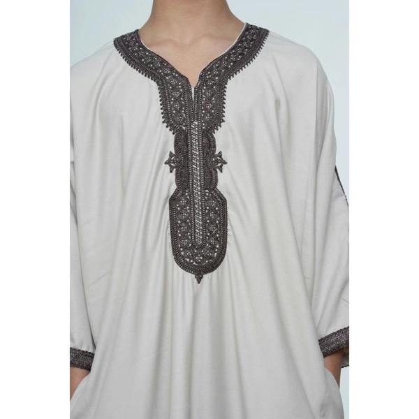Boy's Moroccan Thobe Half Sleeve Gandoura Embroidery Kaftan - Salmon Wine - Thobez - 10