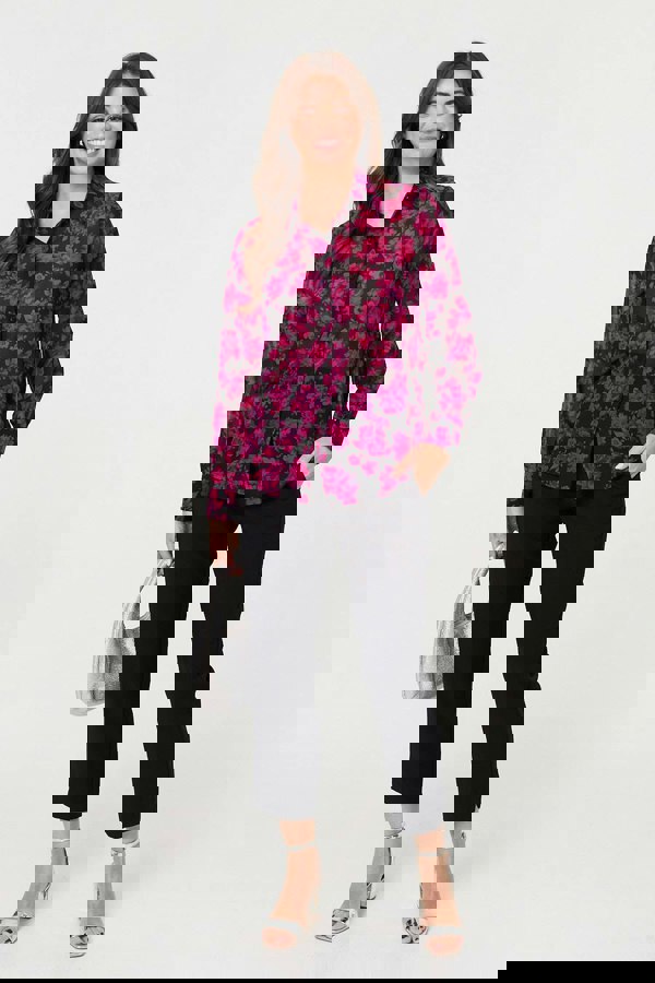 Red | Floral Semi Sheer Long Sleeve Shirt
