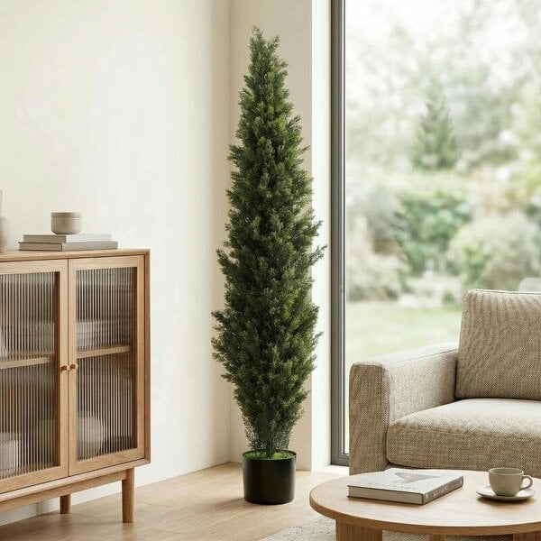 Set of 2 Decorative Artificial Plants Cypress in Weighted Pot, Fake Plant with 2035 Leaves, 150 cm