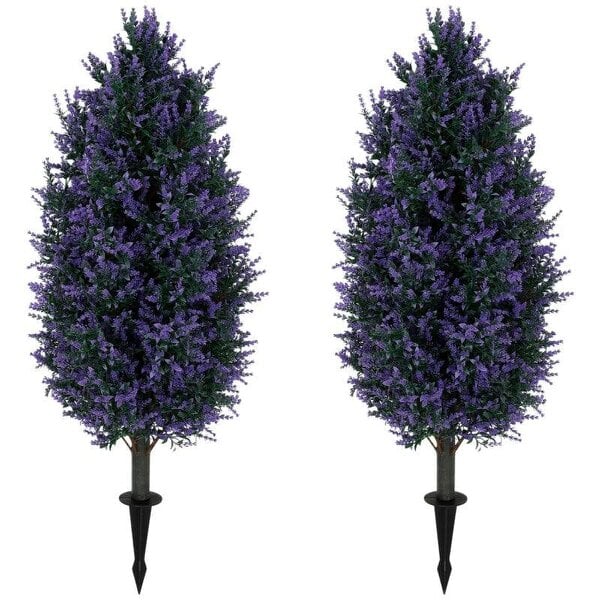 Set of 2 Artificial Lavender Flowers, Indoor Outdoor Fake Plants with Stakes, UV Resistant for Garden, 90 cm, Blue