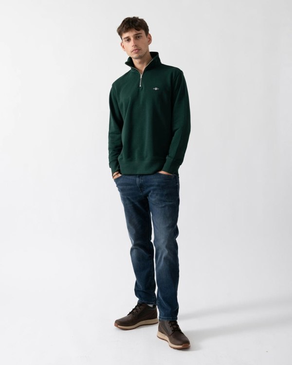 GANT Mens Regular Fit Shield Logo Half Zip Sweatshirt - 374 Tartan Green