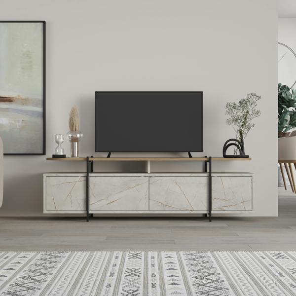 Decortie Hanley Modern TV Unit Multimedia Centre Marble Effect Oak Effect With Storage TV Cabinet 160cm