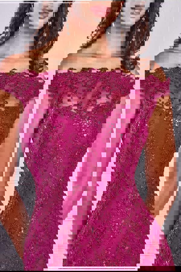 Lace Scallop Edge Mermaid Maxi Dress - Burgundy DR3890