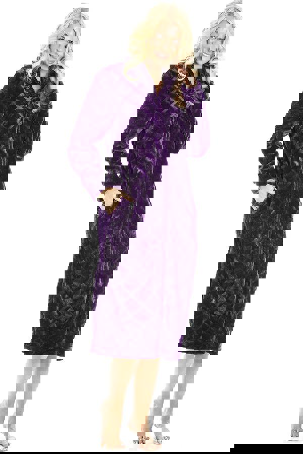 Camille Womens Purple Classic Full Length Zip Through Housecoat With Inseam Pockets