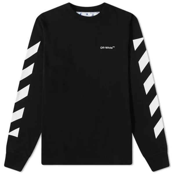 OFF-WHITE Diagonal Helvetica Long Sleeve T-Shirt Black/White - Supplied LuxuryOff-White