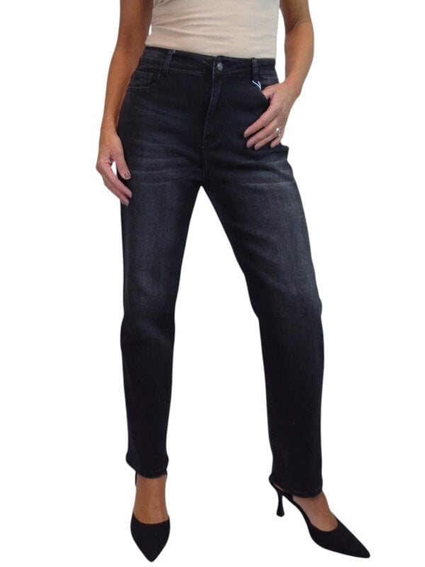 Paulo Due Women's High Waist Slim Straight Leg Stretch Denim Jeans - Black