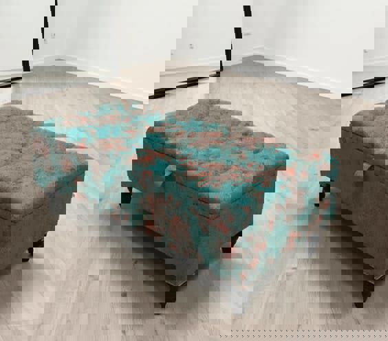 Luxury Teal Floral Chenille Ottoman for Living Room and Bedroom - ISTOOLS