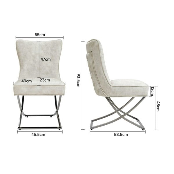 Set of 2 Beige High Back Dining Chairs with velvet Upholstered Dining Chairs Living and Home