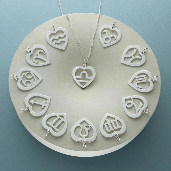 Sterling Silver Star Sign Heart Pendant With Optional Engraving & Chain - Love Silver Jewellery