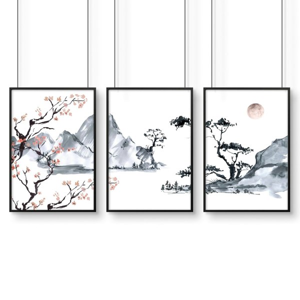 Japanese cherry blossom tree | set of 3 framed wall art