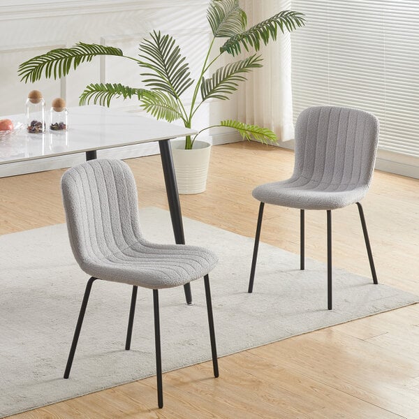 Set of 2 Teddy Faux Fur Stitched Design Dining Chairs Bella - Light Grey 