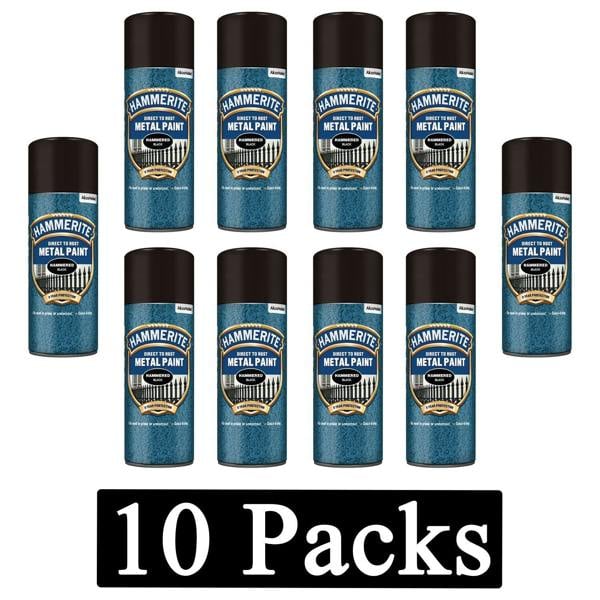 Hammerite 10X Hammerite Hammered Black Spray Paint 400ml