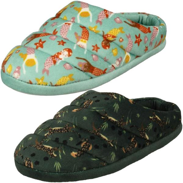 Clarks Childrens Clarks Print Detailed Mule Slippers Fluffy Slide