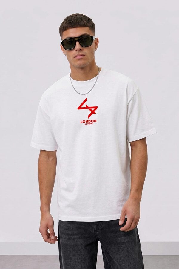 London Attitude Push Your Limits Oversized Heavyweight T-Shirt in Red Print