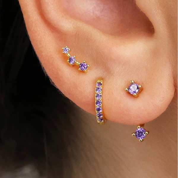 Amethyst February Birthstone Small Huggie Hoop Earrings