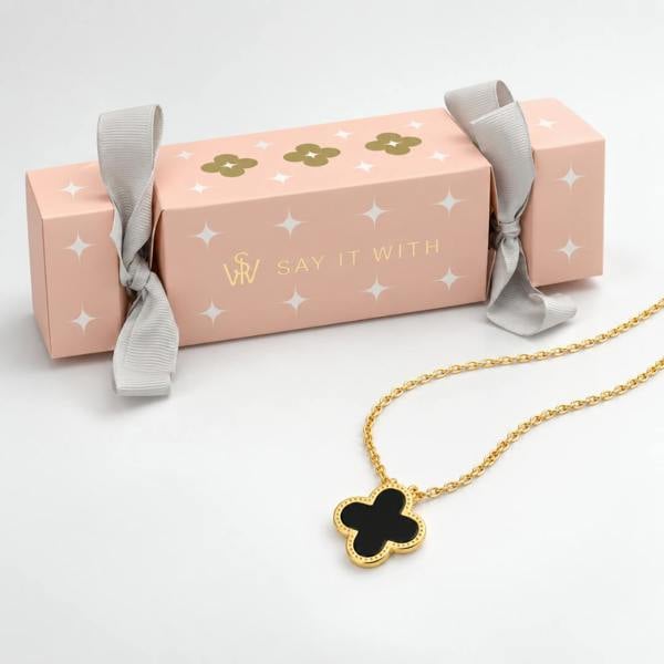 Say It With Clover Necklace Christmas Cracker - Gold & Black