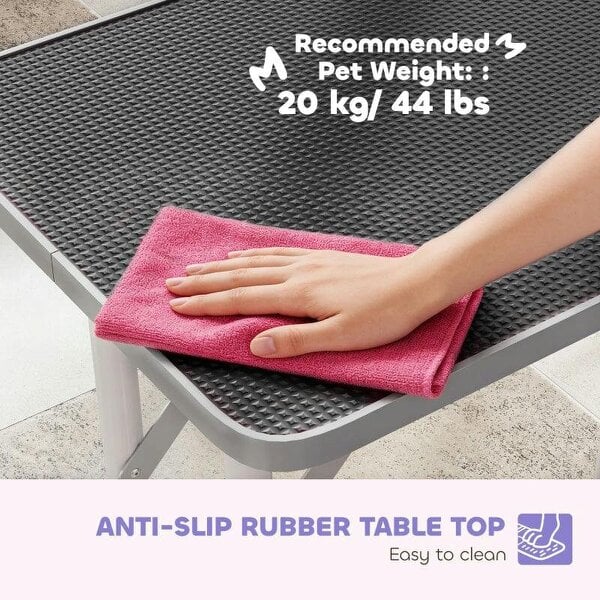 32" Foldable Dog Grooming Table Pet Drying Beauty Table Adjustable Fixed Arm Rubber Top, Black