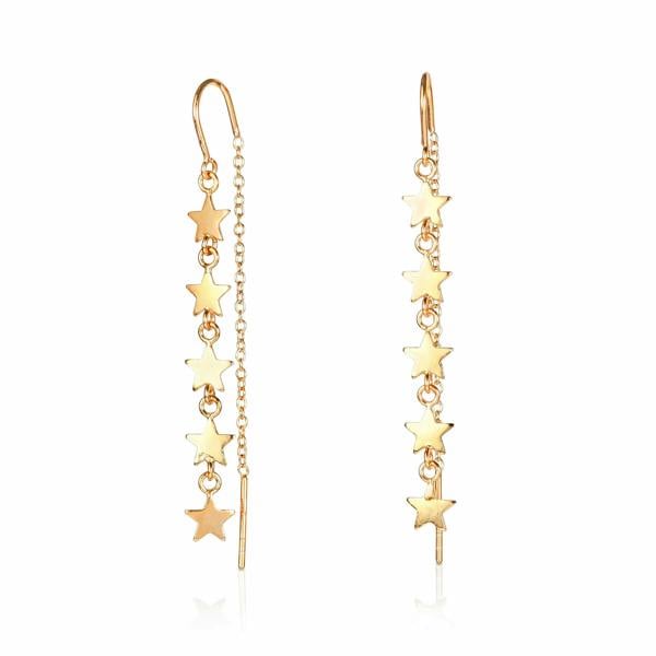 namana Gold Plated 925 Sterling Silver Dainty Threader Earrings for Women with Star Motifs