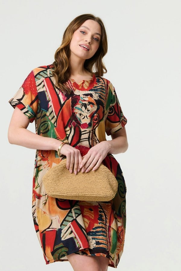 Orange | Abstract Print Relaxed Short Shift Dress
