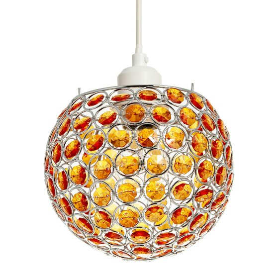 Happy Homewares Modern Round Globe Pendant Light Shade with Orange Acrylic Bead Jewels