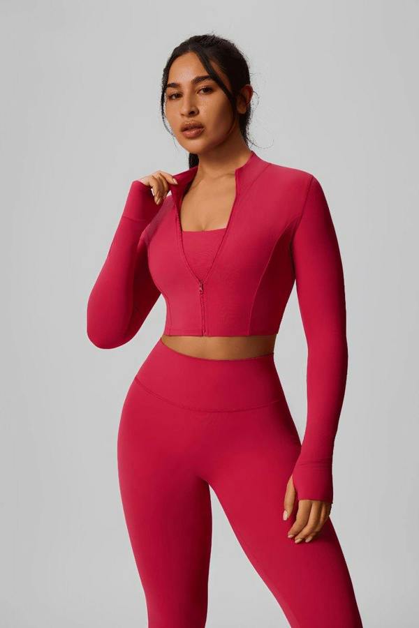 Anniou Zip Thumbhole Crop Yoga Jacket