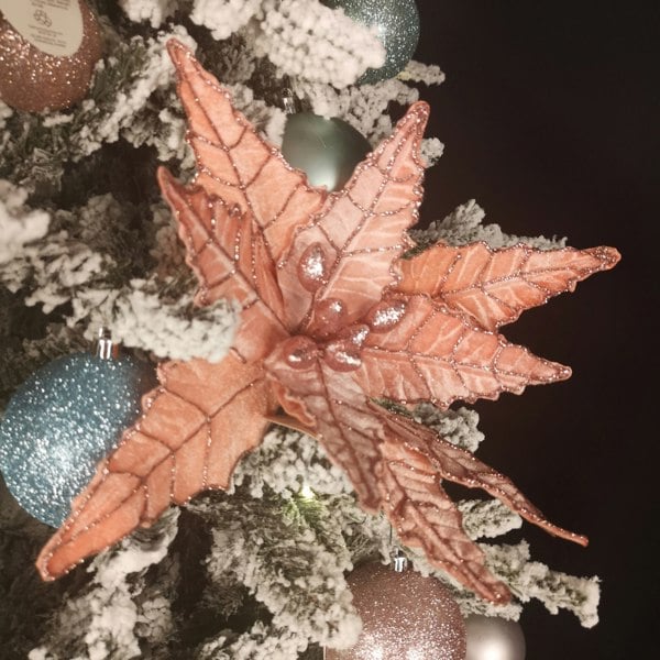 Samuel Alexander 68cm Frosted Light Coral Pink Poinsettia Stem Christmas Decoration