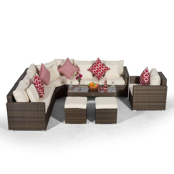 Giardino Santorini L Shape Modular 6 Seat Rattan Corner Sofa Set With Armchair, Coffee Table & 2 Stools