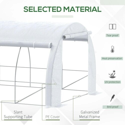 Bobobiy 6 x 3 x 2 m Polytunnel Greenhouse with Roll-up Side Walls, Walk-in Grow House Tent with Steel Frame, Zipped Door and 12 Mesh Windows, White