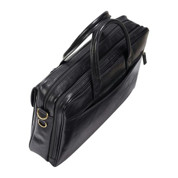 Infinity Leather Genuine Leather Laptop Black Satchel Messenger Crossbody Shoulder Bag - Belmont