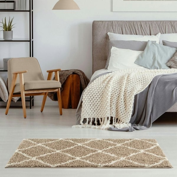 Moroccan Design Thick Shaggy Area Rugs Beige