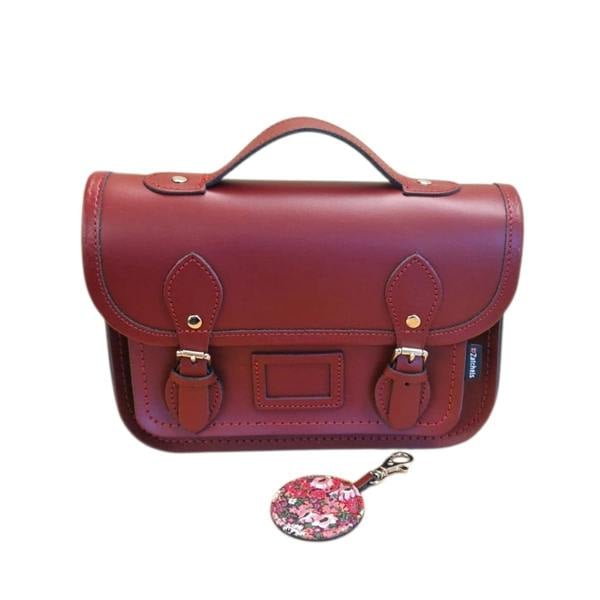 Zatchels Floral Lined Leather Midi Satchel - Oxblood