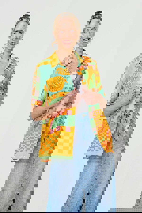 Orange | Patchwork Print Short Sleeve Boxy Shirt
