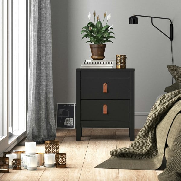 Furniture To Go Barcelona Bedside Table 2 drawers in Matt Black