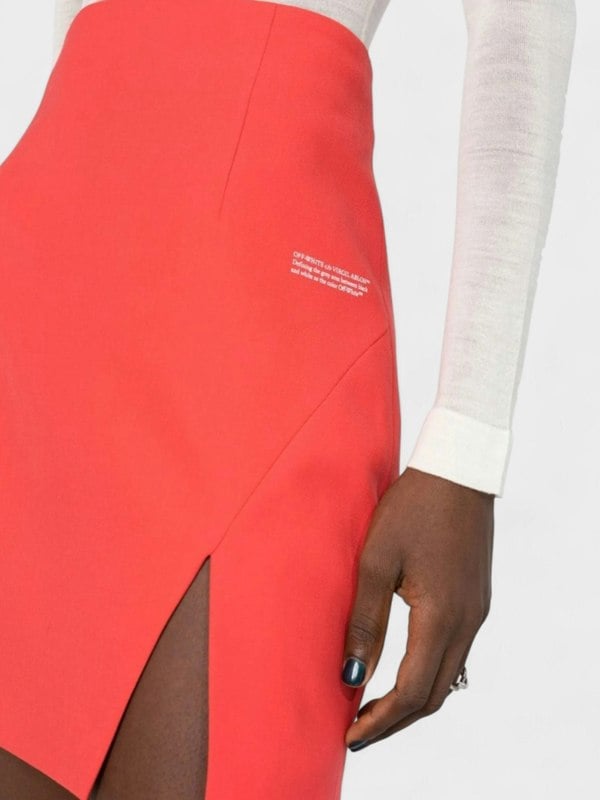 Off - White Logo Print High Waisted Skirt Red White - Supplied FashionOff - White