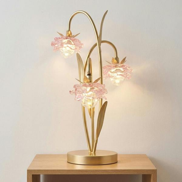 Garden Greatness Three Stem Pink Glass Flower LED Table Lamp