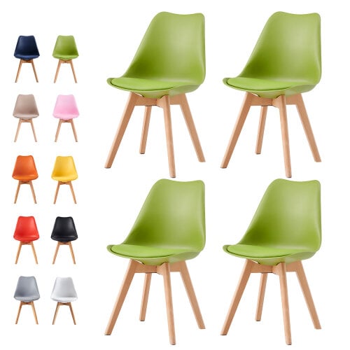 Set of 4 Dining Chairs with Solid Wooden Legs and Seat Cushion Pads Eva
