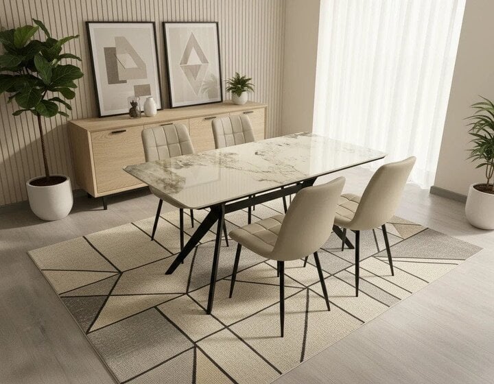 Outdoor Living San Diego Marble Top Dining Table with Erica Velvet Chairs