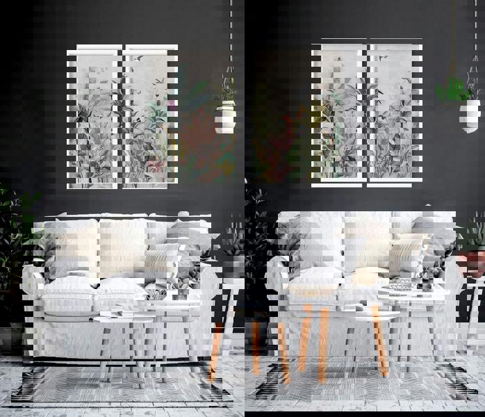 Living room wall pictures | Set of 2 Asian wall art prints