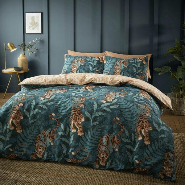 Catherine Lansfield Tropic Tiger Leaf Reversible Duvet Cover Set