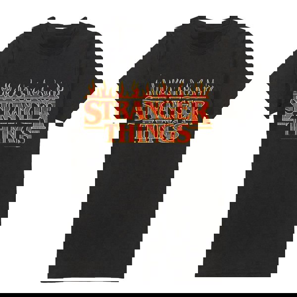 Stranger Things Mens Vintage Flaming Logo T-Shirt - Black