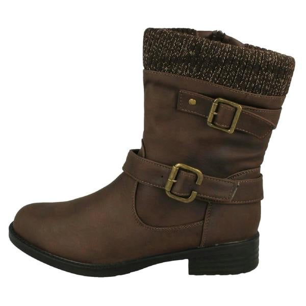 Spot On Ladies Spot On Warm Lined Buckle Detailed Mid Calf Boots F51182