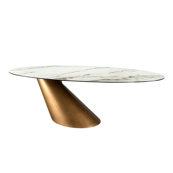 Angel Cerdá Oval dining table with porcelain marble and bronze-coloured steel barrel 1160