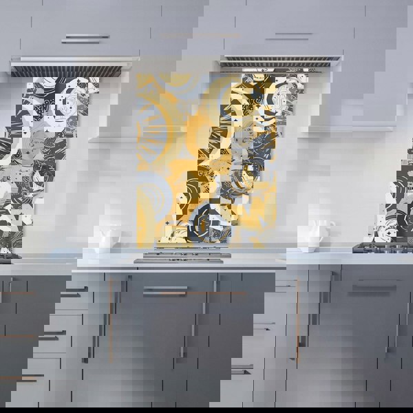 Warren Reed - Designer Blue Gold Moon and Sun Kitchen Splashback